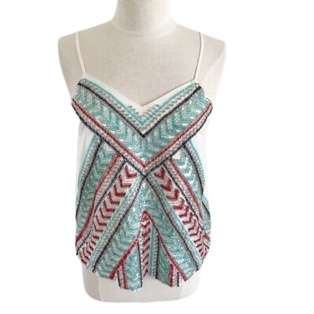 EUC Parker White Beaded & Stitched Tank Top- Size Large